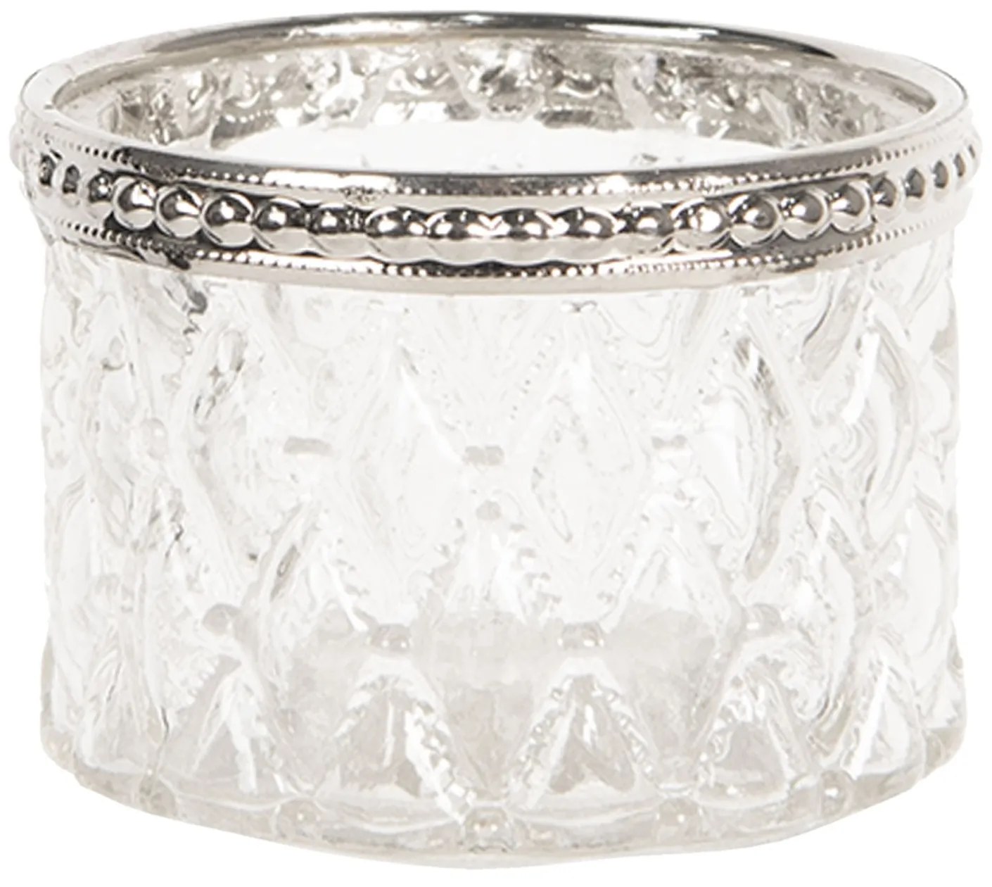 Biely sklenený svietnik Tealight s ozdobným krajom - 6 * 4 cm