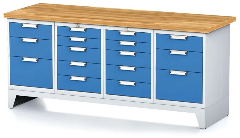 Alfa 3 Dielenský stôl MECHANIC I, 2x 5 zásuvkový box a 2x 3 zásuvkový box na náradie, 16 zásuviek, 2000x685x880 mm, modré dvere