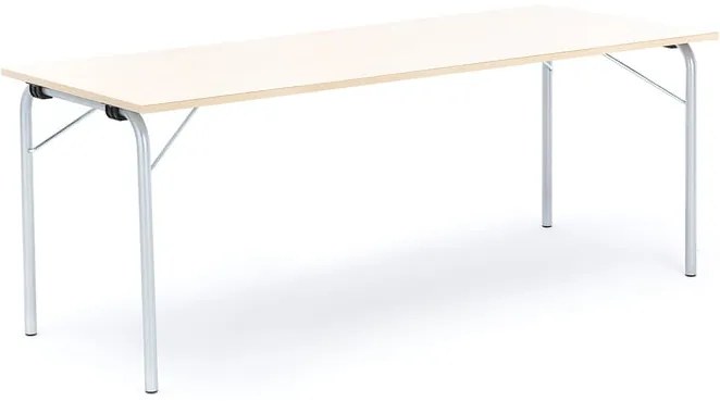 Skladací stôl NICKE, 1800x700x720 mm, laminát - breza, strieborná