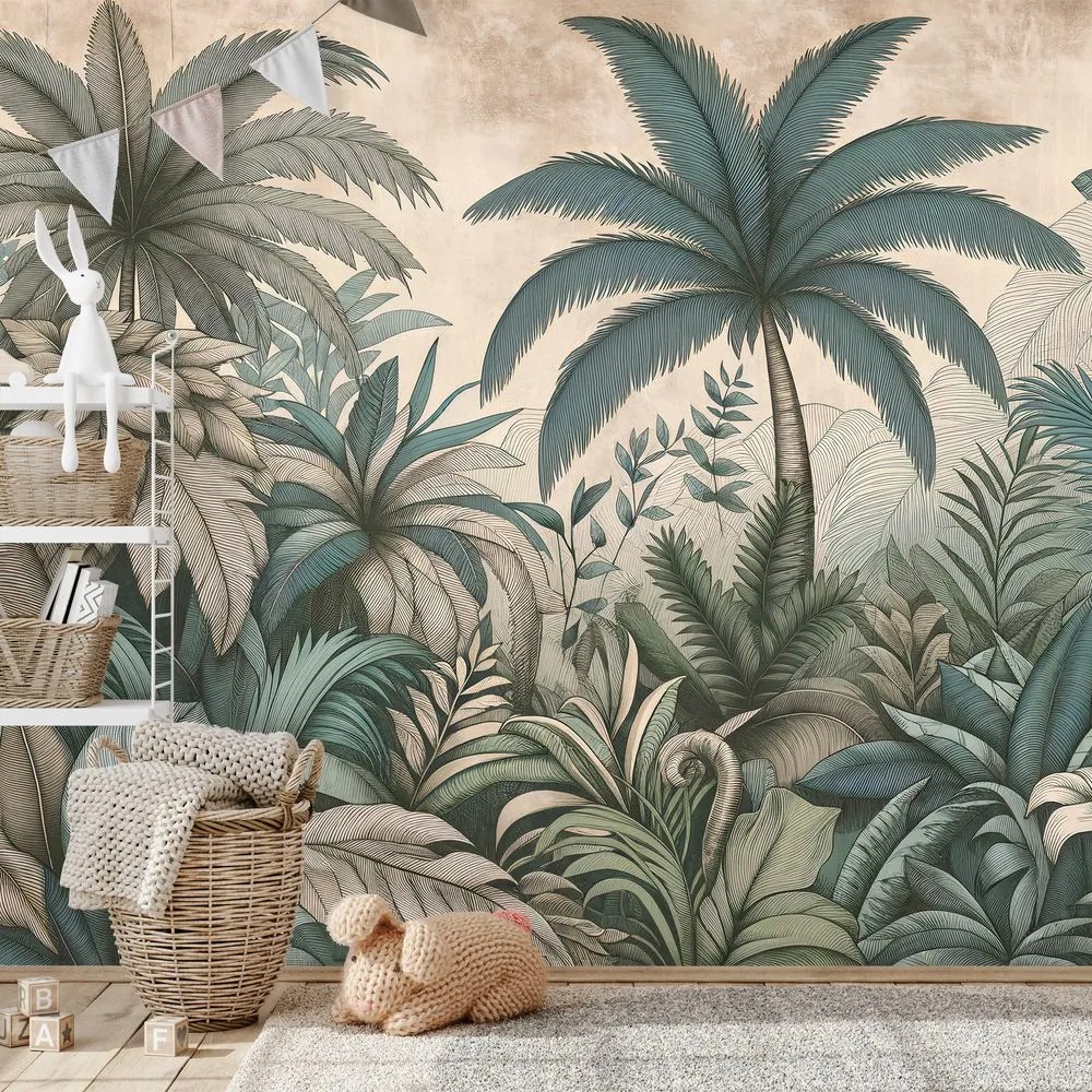 Tapeta tropická džungľa v pastelových tónoch