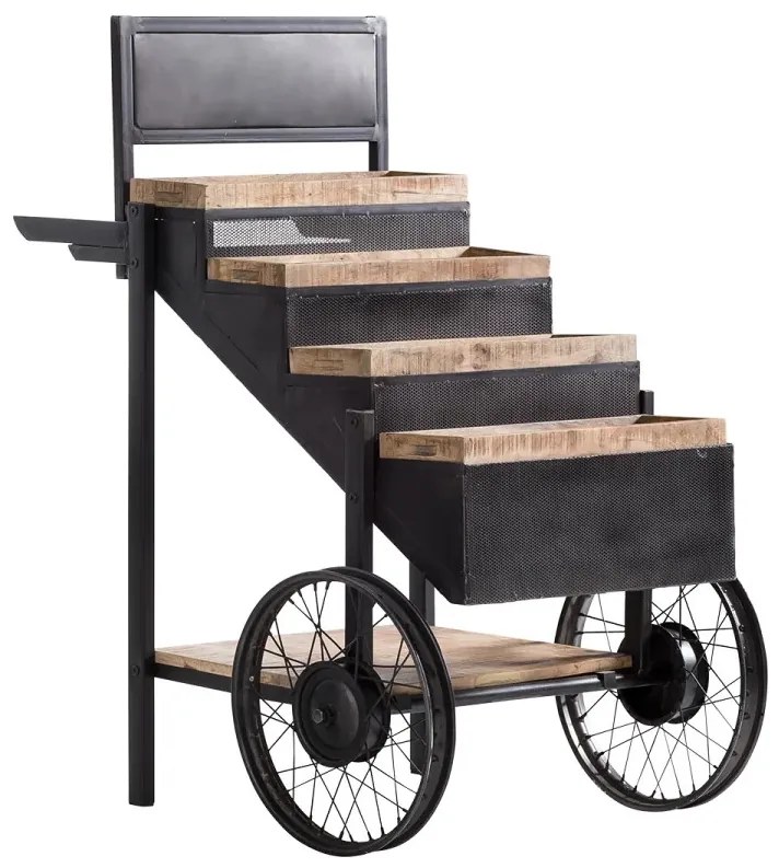 furniture-nabytek.cz - Masívny trhový vozík Leeds z kovu a manga, hnedý a čierny – 69×108×125 cm