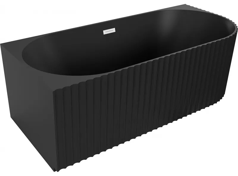 Mexen Gia, voľne stojaca rohová vaňa, drážkovaná, ľavá, 170 x 80 cm, čierna matná, biely prepad, 52701708071L-20