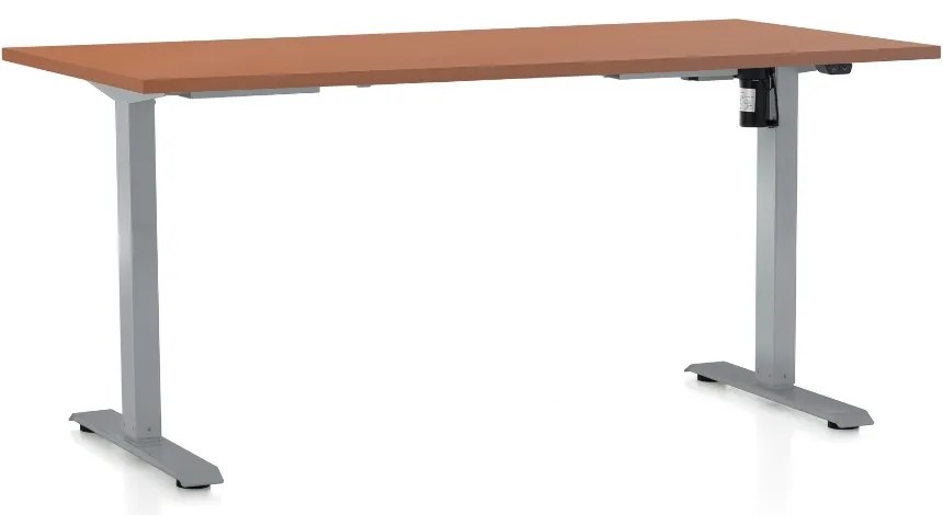 Výškovo nastaviteľný stôl OfficeTech A, 160 x 80 cm, sivá podnož, čerešňa