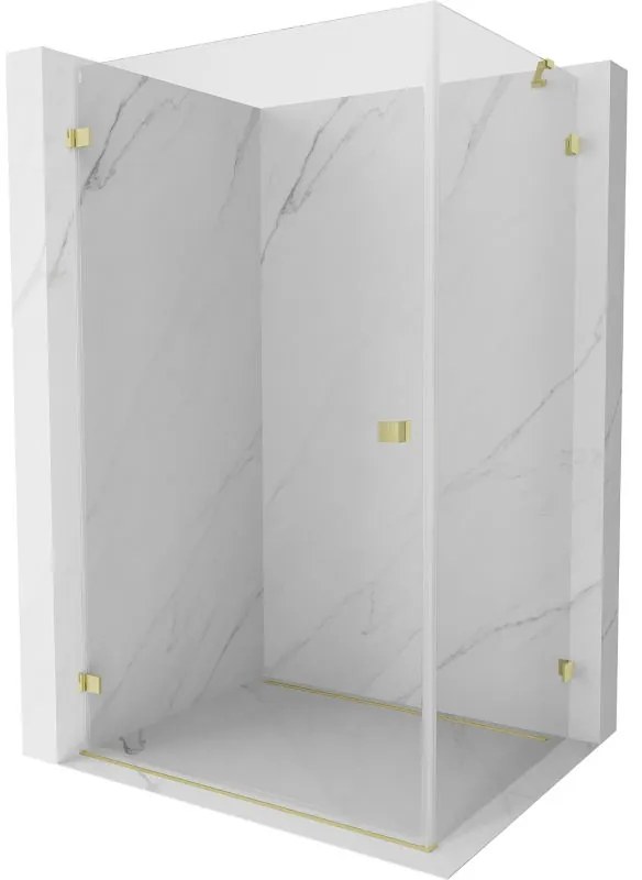 Mexen Lunar-B, výklopný sprchový kút ľavý 90 x 70 cm, 8mm číre sklo, zlatý kartáčovaný - 832-090-070-55-00-L