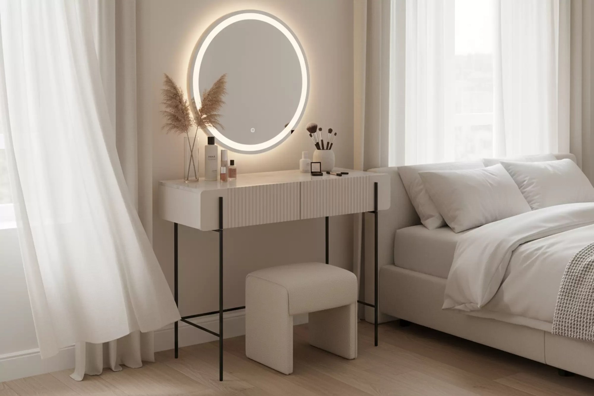 Toaletný stolík Malmi 100 cm - kašmírová / crema bianca / čierna