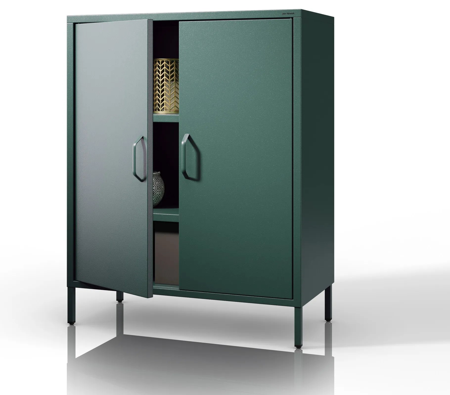 Skrinka do obývačky s policami VITO, 800 x 1015 x 400 mm, Modern: fľaškovo zelená farba