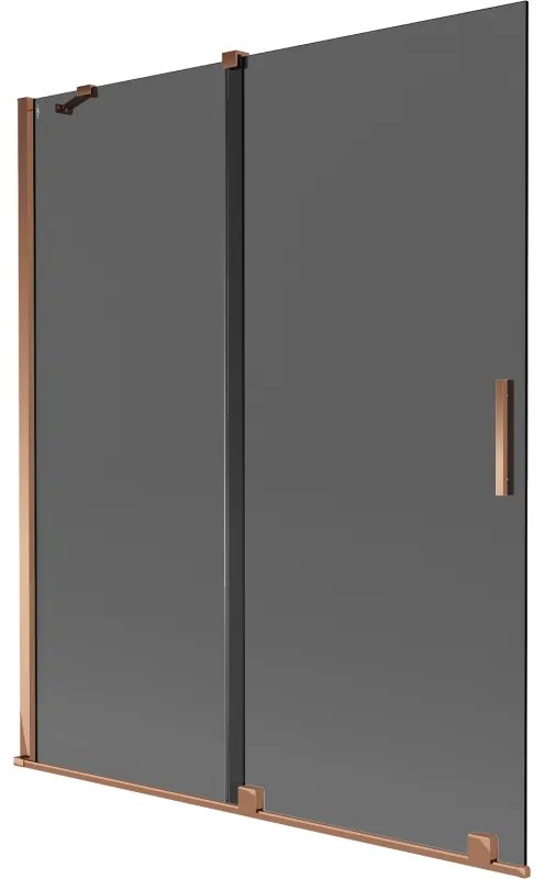 Mexen Velar, 2-krídlová posuvná vaňová zástena 140 x 150 cm, 8mm šedé sklo, ružové zlato, 896-140-000-41-60