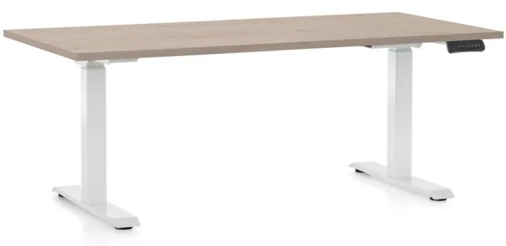 Výškovo nastaviteľný stôl OfficeTech C, 160 x 80 cm, biela podnož, dub