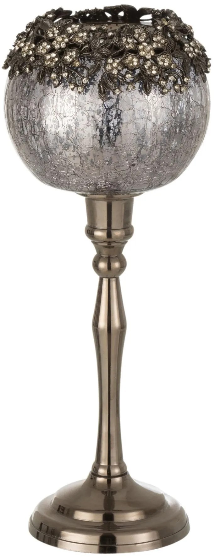 Sklenený dymový svietnik na nožičke so zdobením a kamienkami Luxy - Ø 12*32cm