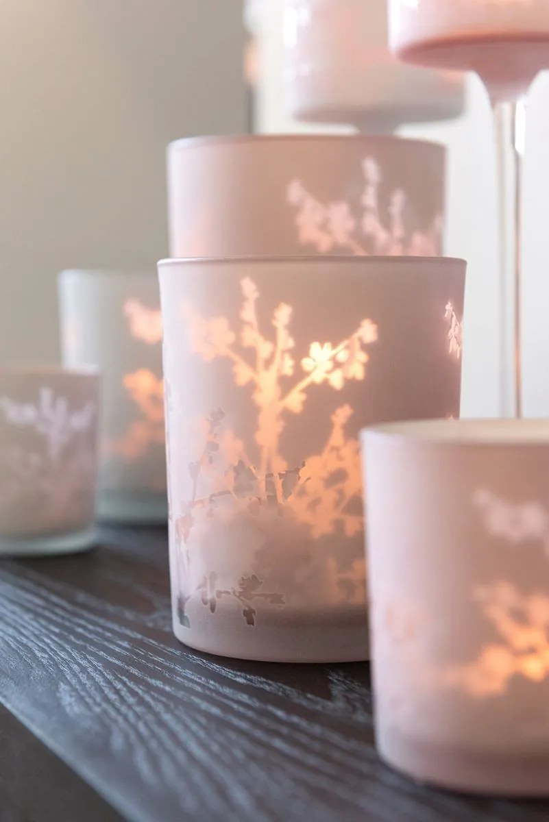 2ks ružový a modrý sklenený svietnik na čajovú sviečku Sakura - Ø 7*8 cm