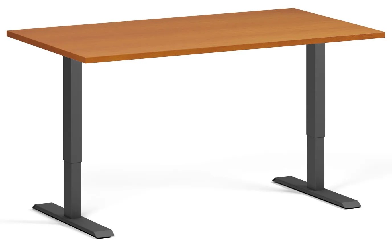 Výškovo nastaviteľný stôl, 140x80 cm, 1 motor, čierna podnož, čerešňa