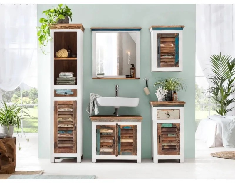 furniture-nabytek.cz - Masívna kúpeľňová skrinka Perth z recyklovaného dreva, lakovaná, biela / farebná