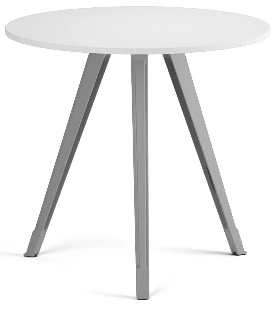 Konferenčný stôl PRIMO ZEN, priemer 80 cm, sivostrieborná podnož, biela