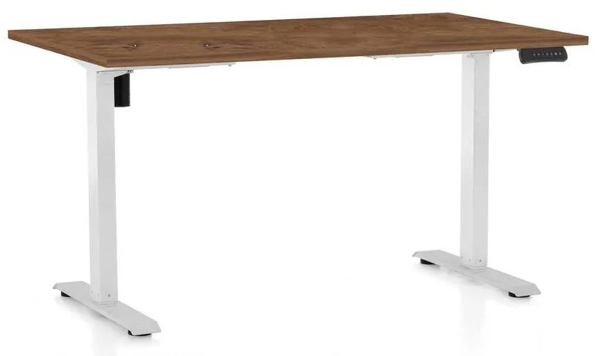 Výškovo nastaviteľný stôl OfficeTech B, 120 x 80 cm, biela podnož, dub silverjack