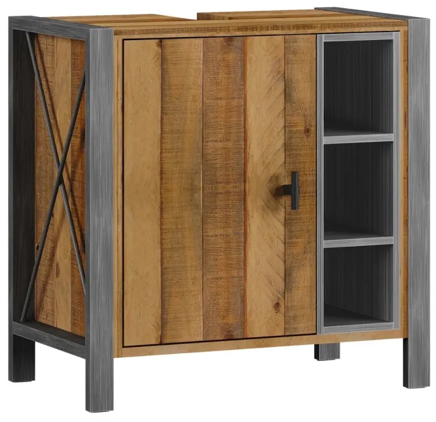 furniture-nabytek.cz - Masívna drezová skrinka Detroit z recyklovanej borovice, lakovaná, hnedá – 60×35×60 cm