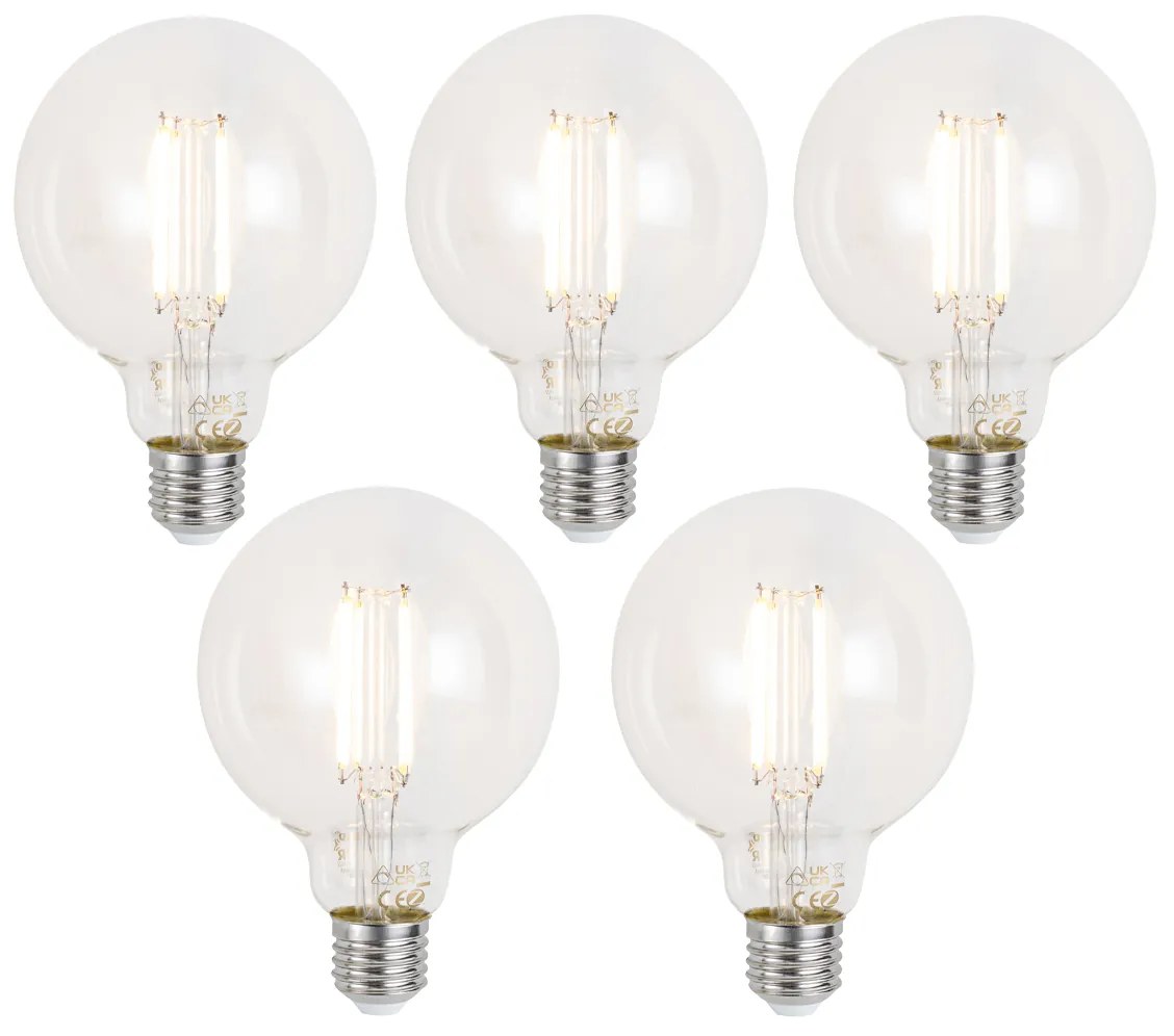 Sada 5 ks Inteligentné stmievateľné LED žiarovky E27 G95 číre 7W 806lm 2700-6500K