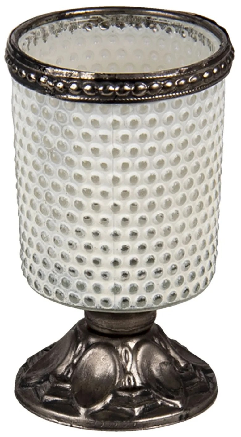 Bielo hnedý sklenený svietnik so zdobeným okrajom - Ø 5 * 10 cm