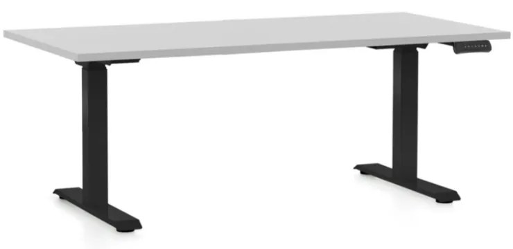 Výškovo nastaviteľný stôl OfficeTech D, 160 x 80 cm, čierna podnož, svetlo sivá