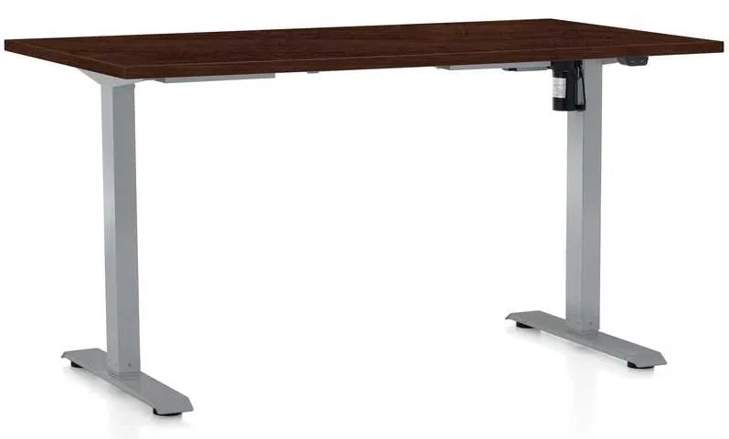 Výškovo nastaviteľný stôl OfficeTech A, 140 x 80 cm, sivá podnož, wenge
