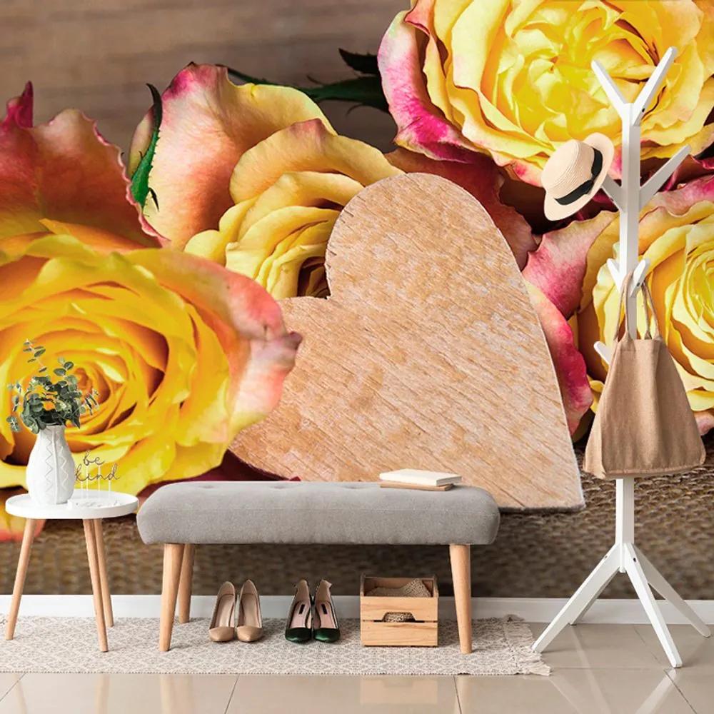 Samolepiaca fototapeta valentínske žlté ruže