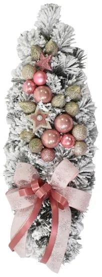 Ozdobená zasnežená stredová vianočná girlanda Ružová 55cm