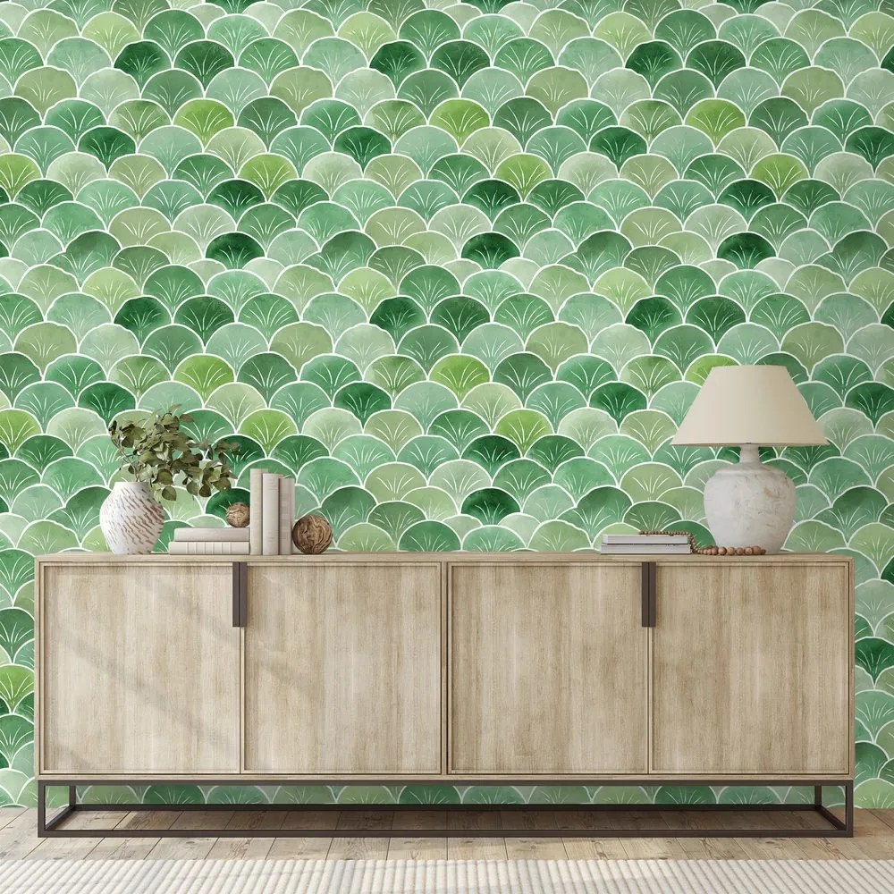 Samolepiaca tapeta zelené geometrické oblúky