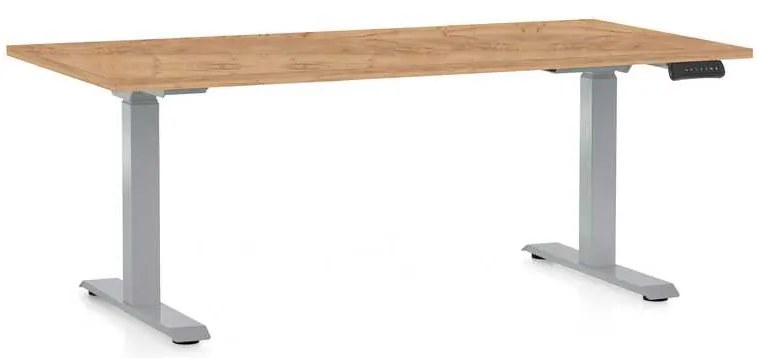 Výškovo nastaviteľný stôl OfficeTech D, 160 x 80 cm, sivá podnož, dub kraft
