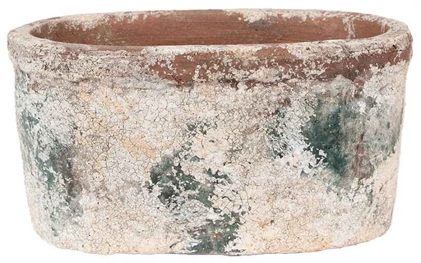 Dekoratívny béžovo-zelený antik terakotový kvetináč Teracci - 20*11*10 cm