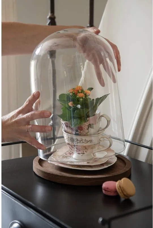 Drevený podnos so skleneným krytom - Ø 23*29 cm