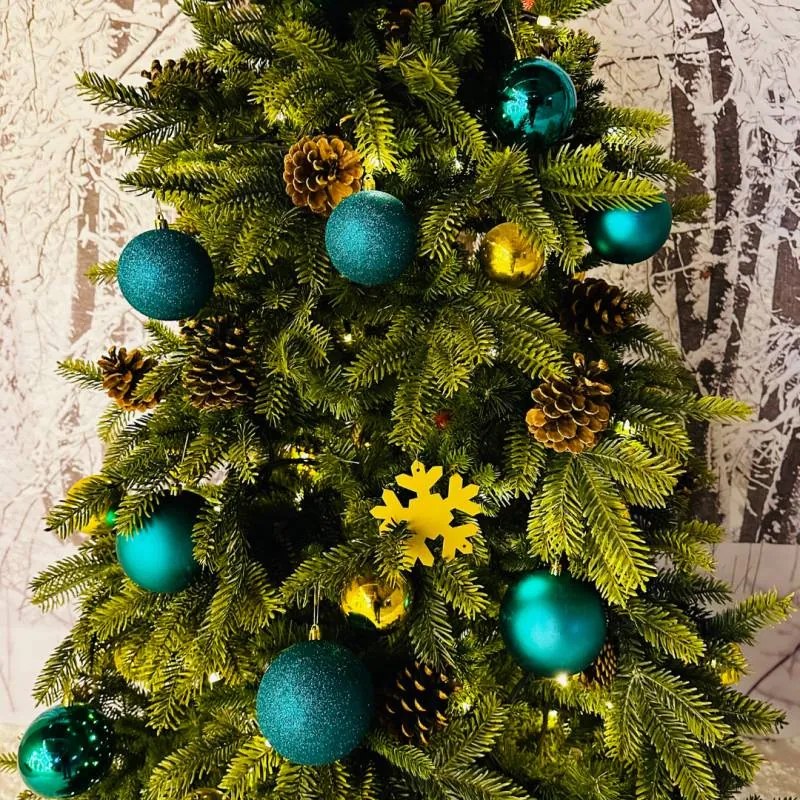 DECOLED Vianočné ozdoby - sada plastových guľôčok 24 ks, d.6 cm, pávia zelená, 12x matná, 12x lesklá