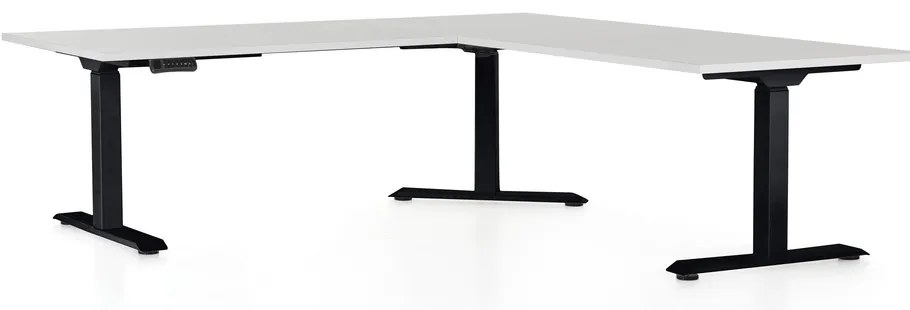 Výškovo nastaviteľný stôl OfficeTech Angle, 180 x 200 cm, čierna podnož, svetlo sivá