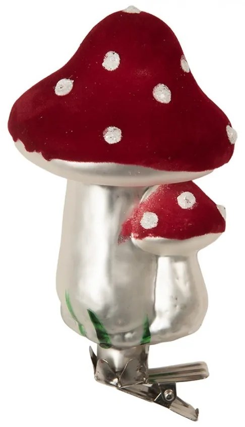 Vianočná sklenená ozdoba muchotrávka na klipe - Ø 6*11 cm