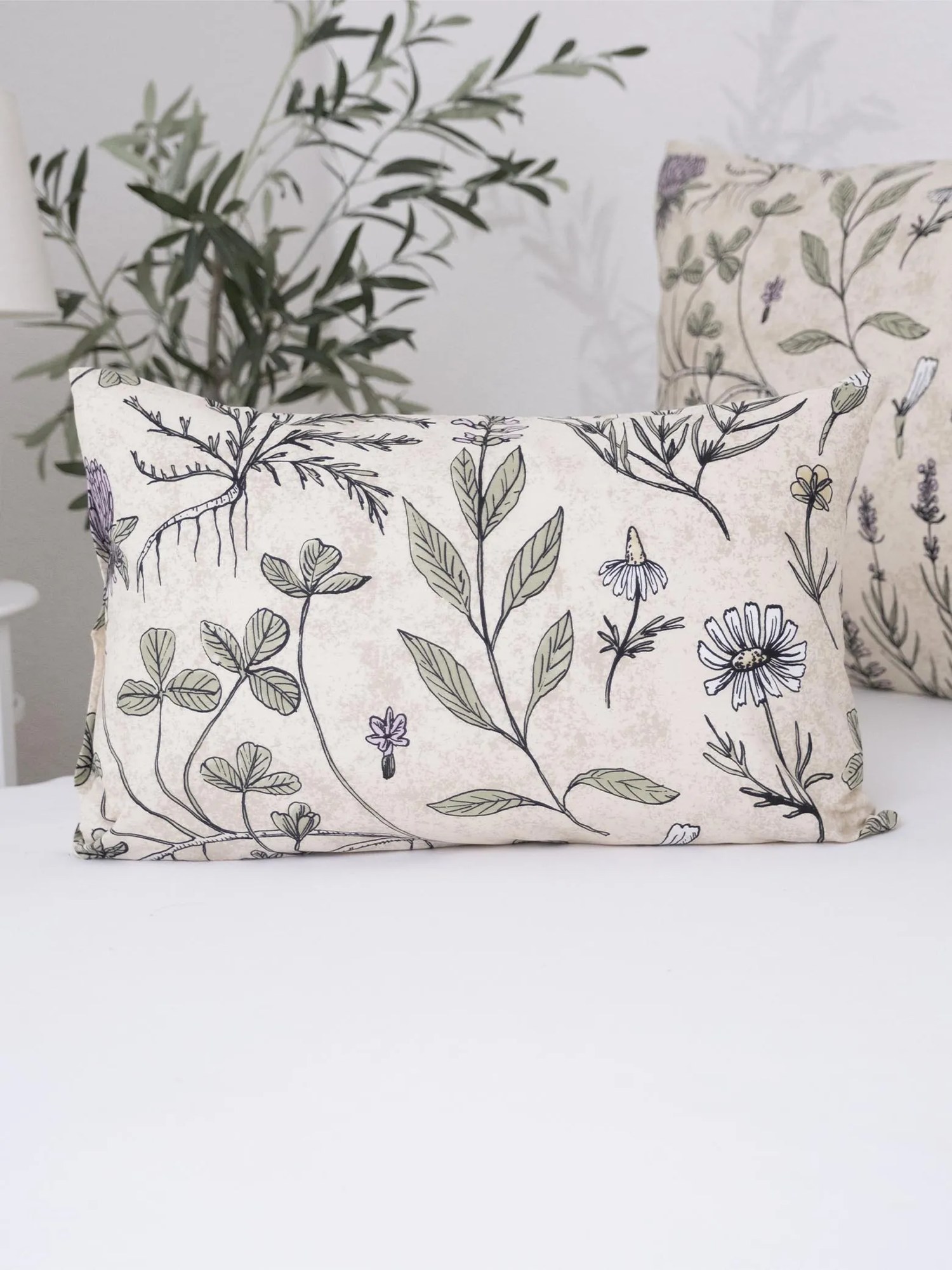 Bavlnená obliečka na vankúš Renforcé 40 × 60 cm – Herbár béžový