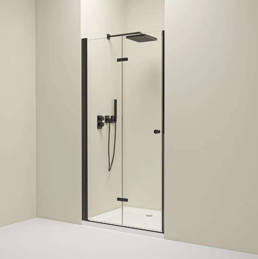 Erga Berlin, skladacie sprchové dvere do otvoru 75x195 cm, 6mm číre sklo, čierny profil, ERG-V02-BERLIN-D075-BK