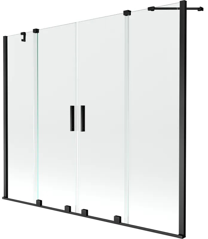 Mexen Velar Duo, 2-krídlová posuvná vaňová zástena 170 x 150 cm, 8mm číre sklo, čierny matný profil, 896-170-000-02-70