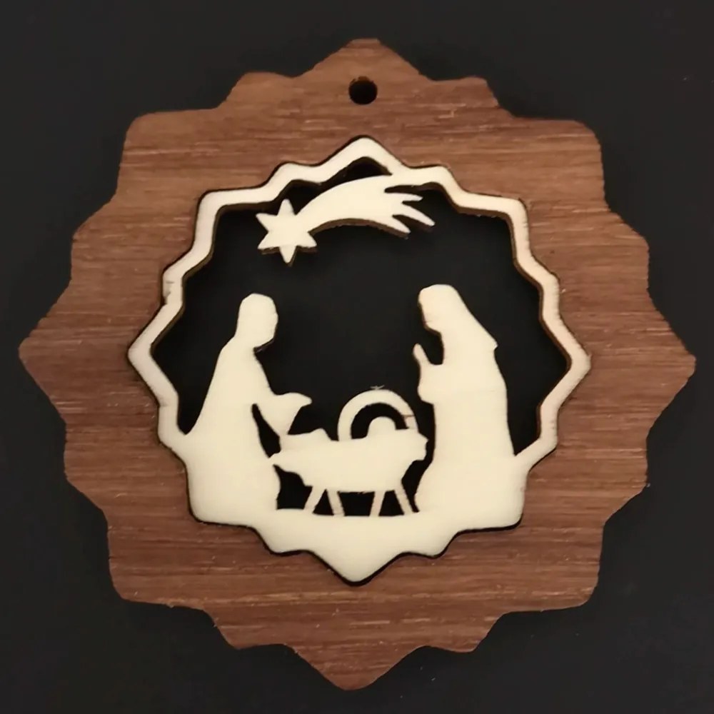 AMADEA Drevená ozdoba z masívu s vkladom - vločka s betlehemom 7 cm