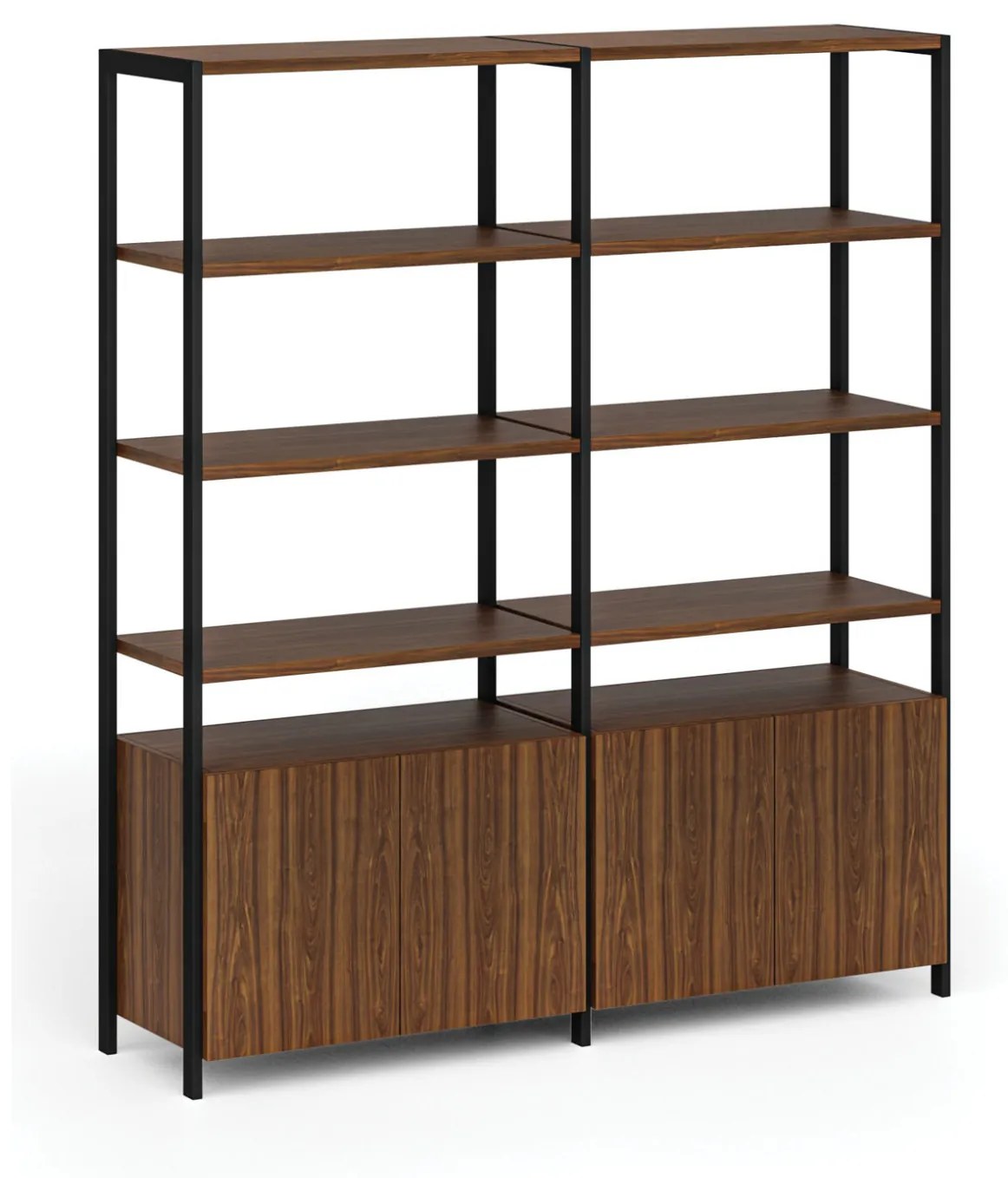 Dvojitá policová stena HOME OFFICE so skrinkou s dvierkami, čierna/orech