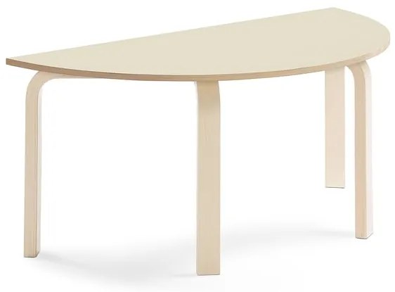 Stôl ELTON, polkruh, 1200x600x530 mm, laminát - breza, breza