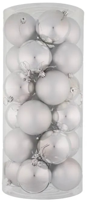 DECOLED Plastové gule, d. 8 cm, strieborné, 12x lesklé, 12x matné