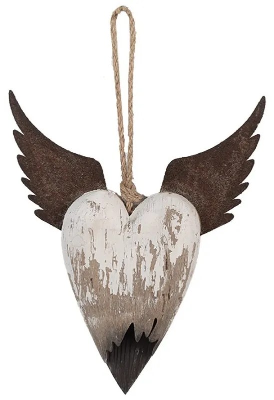 Dekorácia závesné srdce s anjelskými krídlami Angel Rustic M - 18*3*22 cm
