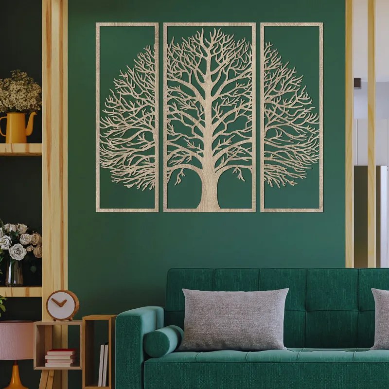 Trojdielna drevená dekorácia na stenu exkluzívny strom života | SENTOP HDF0179