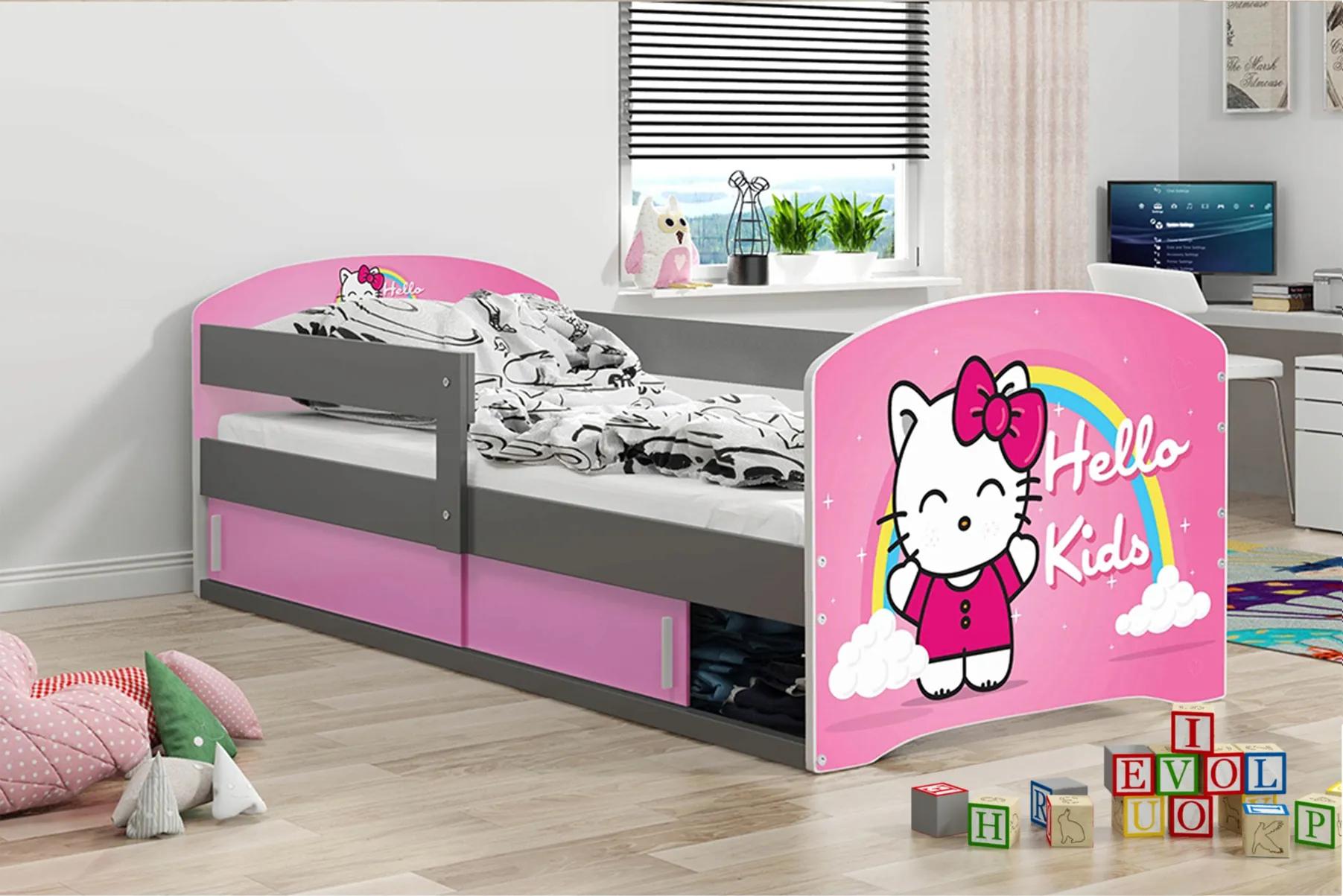 Interbeds LUKI Jednolôžková detská posteľ 80x160 Sivá Hello Kids