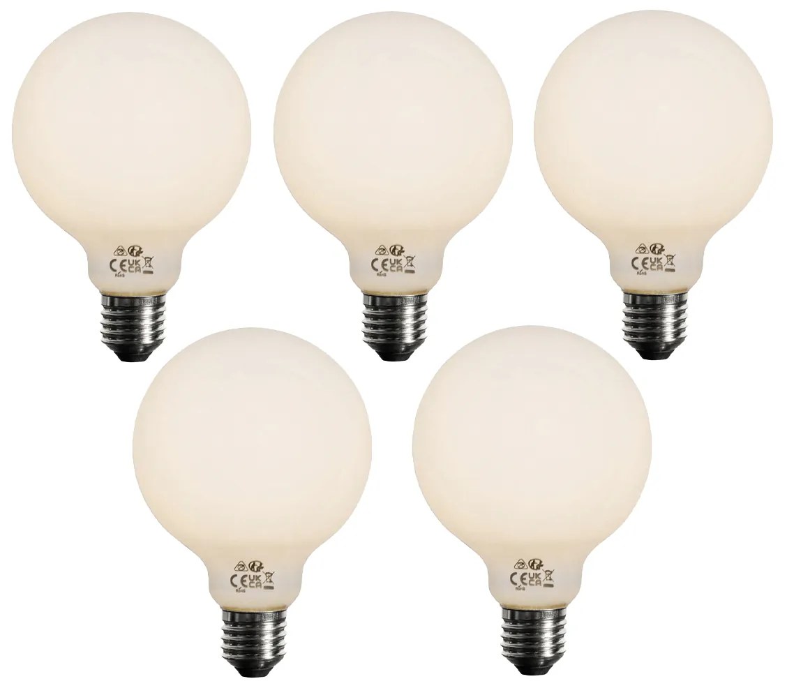 Sada 5 ks E27 3-stupňová stmievateľná LED žiarovka opálové sklo G95 4W 450lm 3000K
