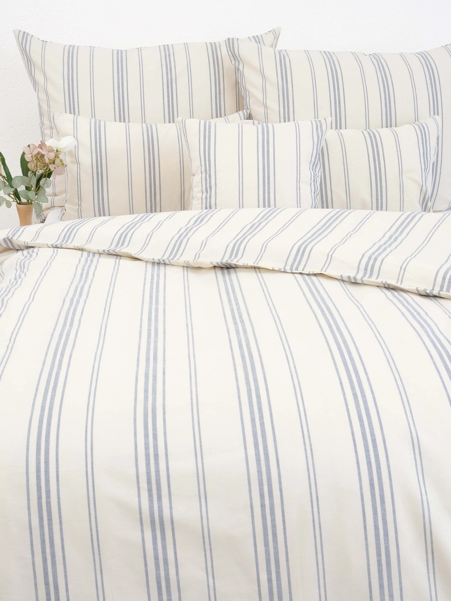 Francúzske bavlnené obliečky Natural - Prúžky modré