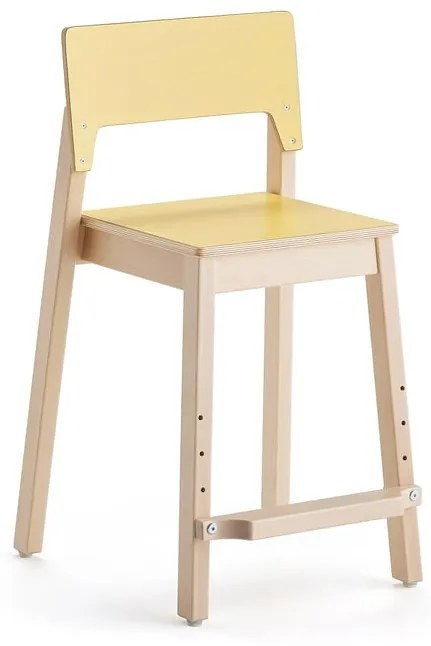 Vysoká detská stolička LOVE, V 500 mm, breza, laminát - žltá