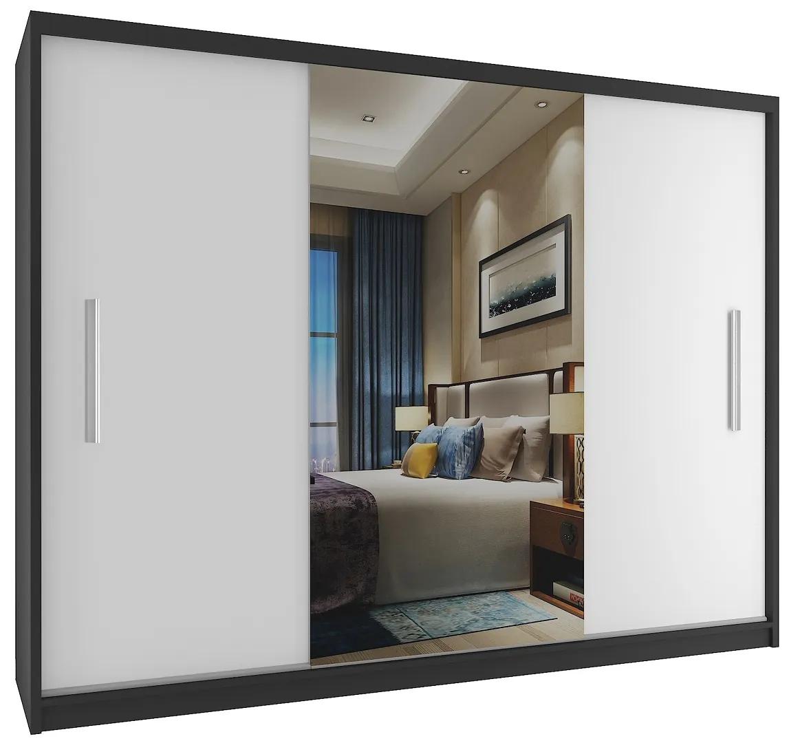 Šatníková skriňa 232 cm Belini čierny mat /biely mat s posuvnými dverami a zrkadlom ME SZP4/2/1B/2W1L/0/AL