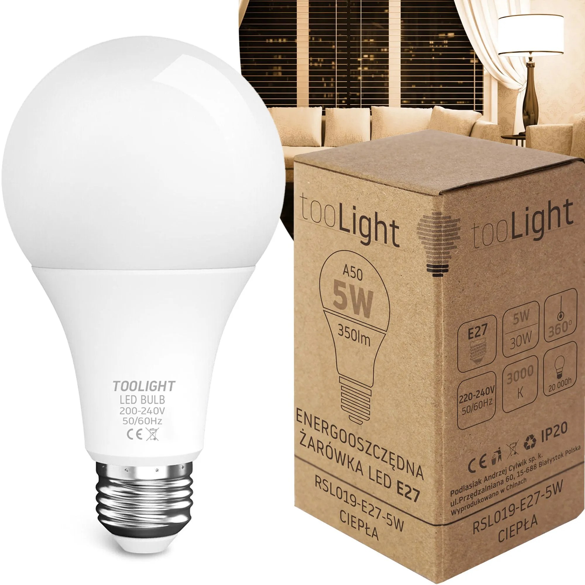 Toolight Toolight, LED žiarovka E27, 5W, 350lm, 3000K teplá, RSL019, OSW-20004