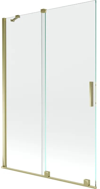 Mexen Velar, 2-krídlová posuvná vaňová zástena 120 x 150 cm, 8mm číre sklo, zlatý lesklý profil, 896-120-000-01-50