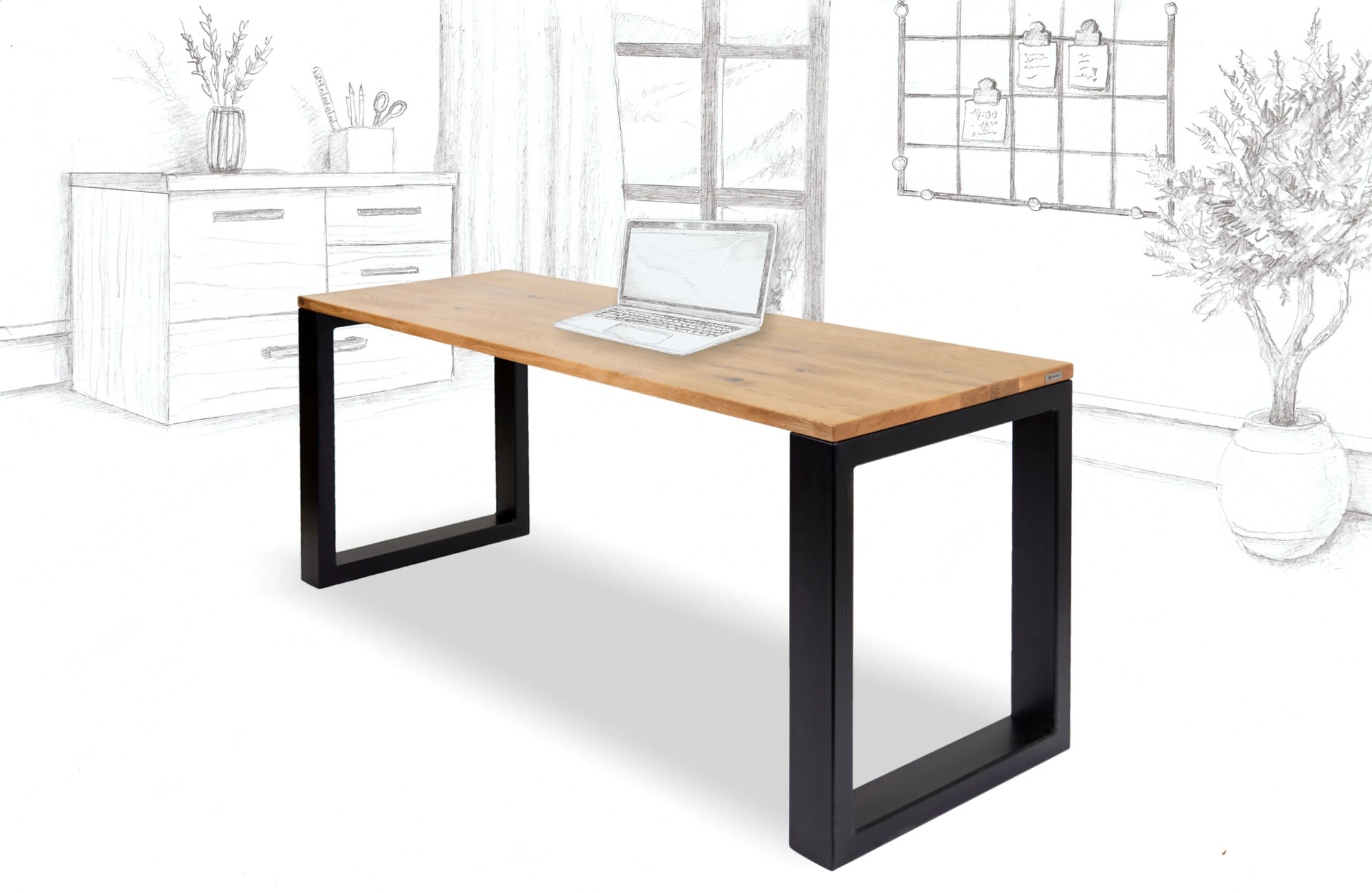 Wooded Pracovní stůl Rochester z masivu DUB Velikost stolu: 140 x 65 cm, Barva kovu: Černá