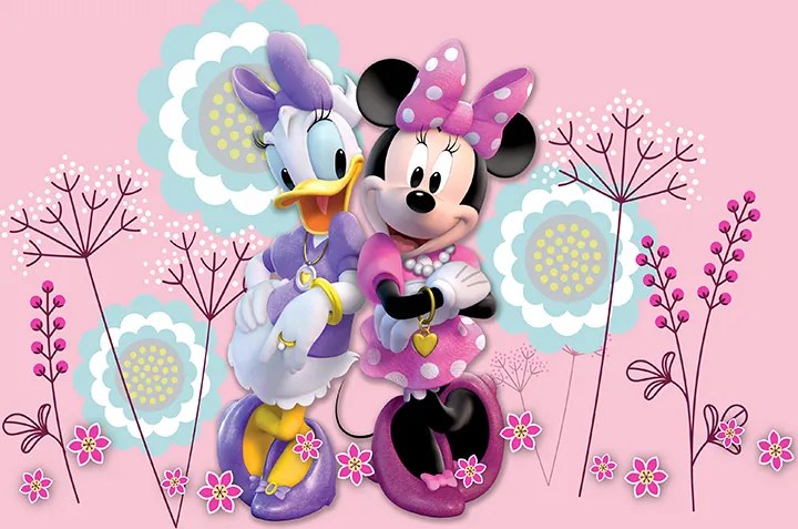 Detská fototapeta DISNEY - Minnie a Daisy v kvetoch - 155x110 cm